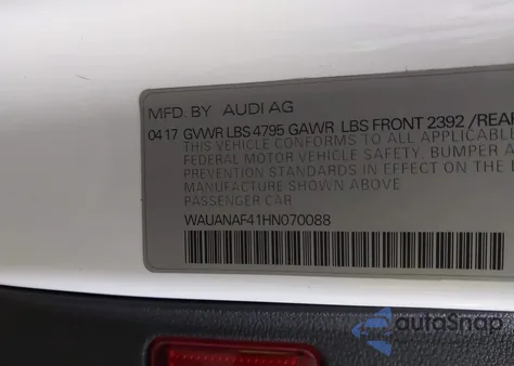 2017 Audi A4 2.0T Premium из США, поврежденный, VIN WAUANAF41HN070088